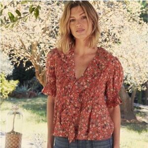 Doen Henri Top Blouse Poppy Tasha Garden Red Floral XS